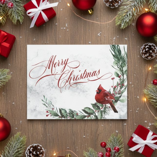 Winter Wreath & Red Cardinal Christmas Holiday Card (Creator Uploaded)