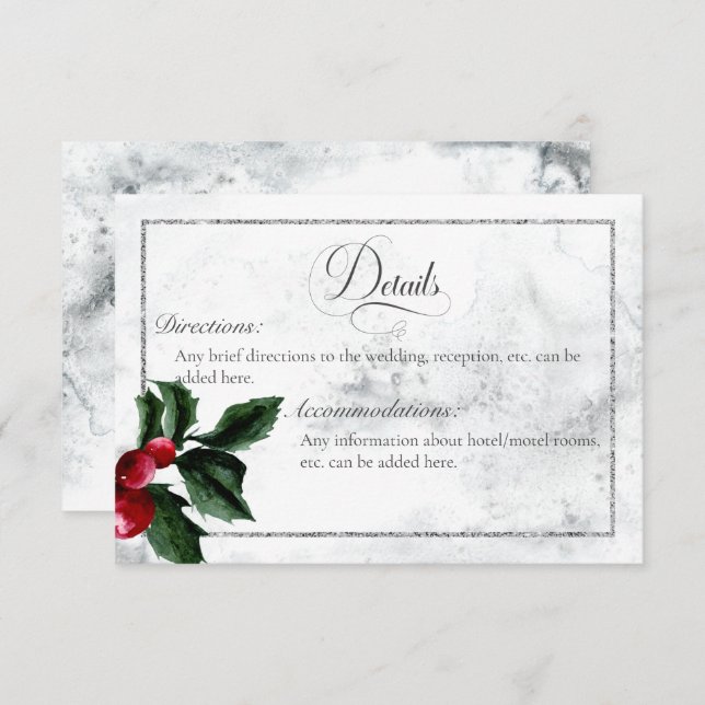 Winter Wreath & Red Cardinal Details Wedding Enclosure Card (Front/Back)