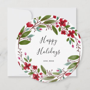 Winter wreath red flowers foliage Christmas happy Holiday Card