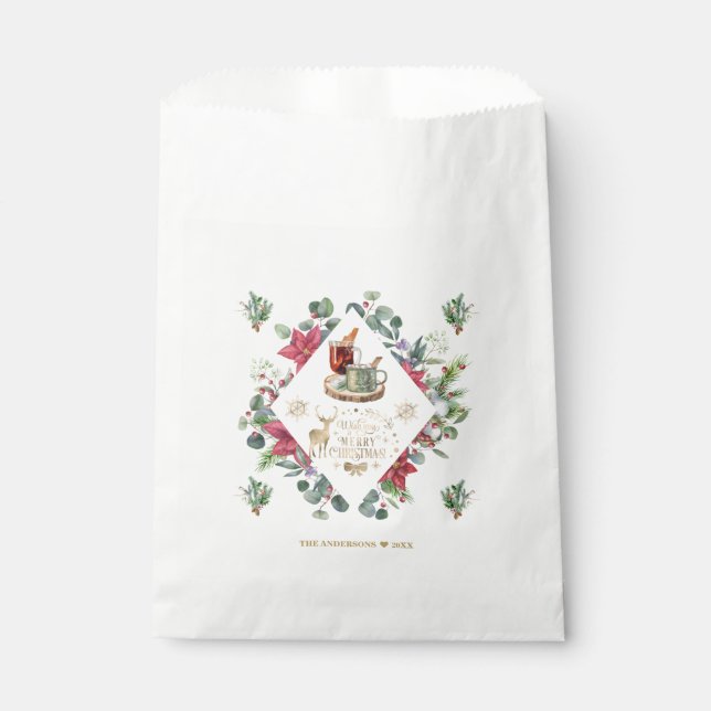 Winter Wreath Script Wish You A Merry Christmas Favour Bag (Front)