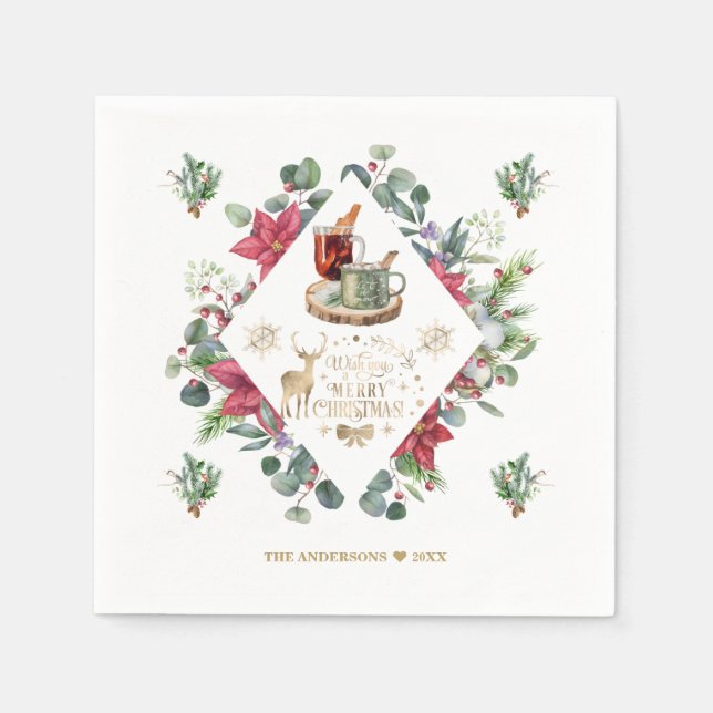 Winter Wreath Script Wish You A Merry Christmas Napkin (Front)