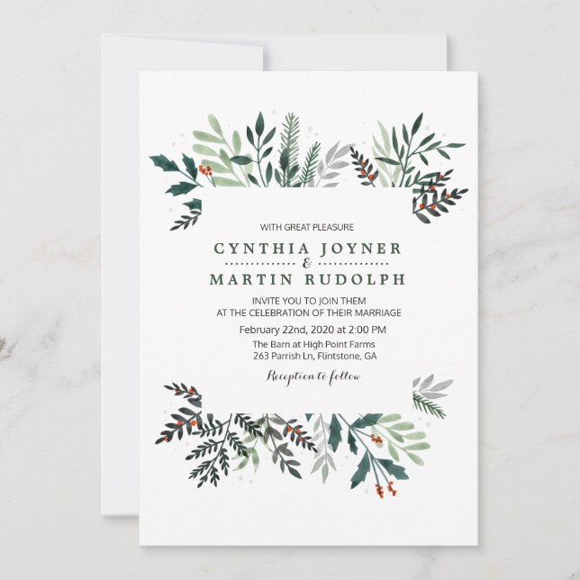 Winter Wreath Wedding Invitation (Front)