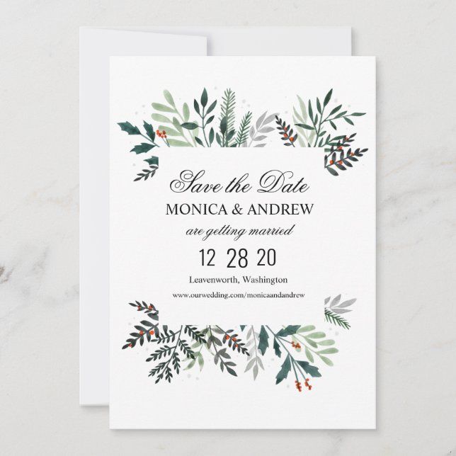 Winter Wreath Wedding Save the Date Invitation (Front)