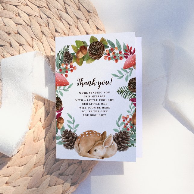 Winter Wreath Woodland Deer Baby Shower Thank You Card (Creator Uploaded)