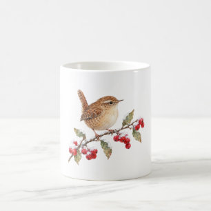 Winter Wren on a Snowy Berry Twig Coffee Mug