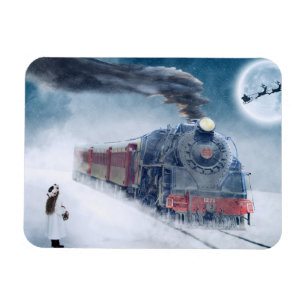 Winter Xmas Train with Girl Magnet