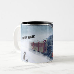 Winter Xmas Train with Girl Two-Tone Coffee Mug