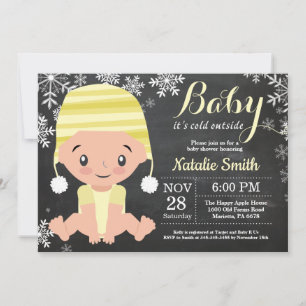 Winter Yellow Baby Shower Invitation Chalkboard