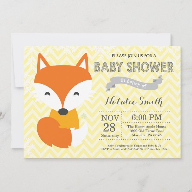 Winter Yellow Fox Baby Shower Invitation (Front)