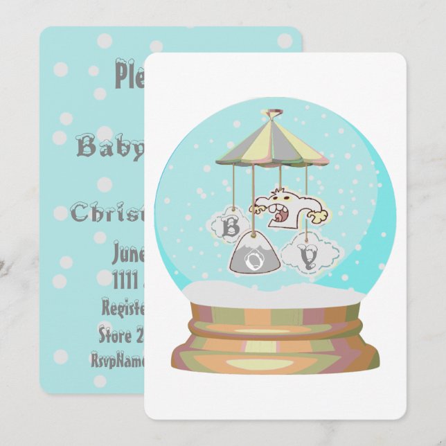  Winter yeti snow globe children's party Invitation (Front/Back)