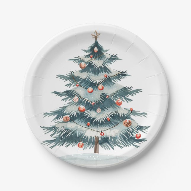 Winter, Yule & Christmas Festive Paper Plate (Front)