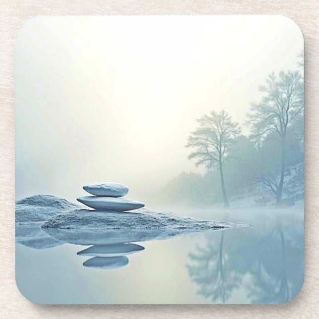 Winter Zen: Foggy Lake Balance Coaster (Front)