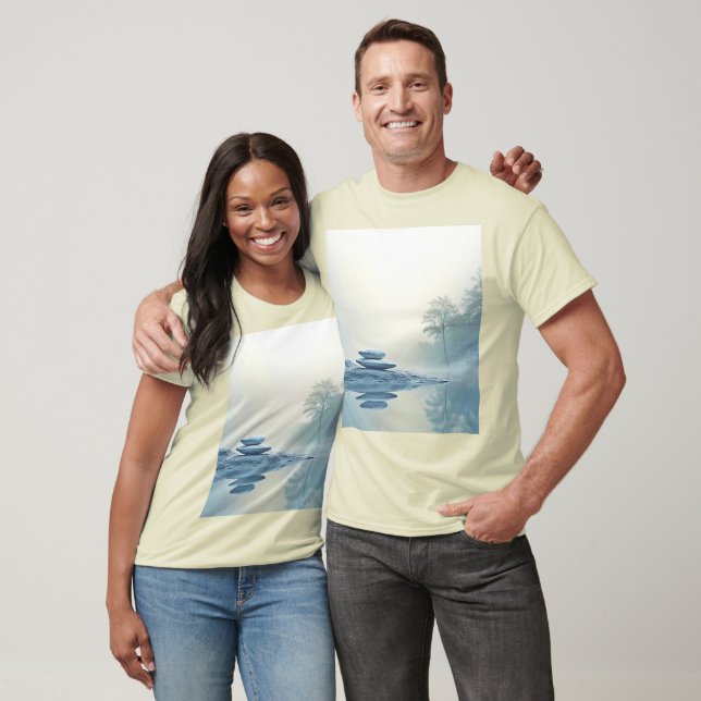 Winter Zen: Foggy Lake Balance T-Shirt (Unisex)