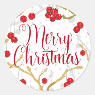 Winterberries Merry Christmas  Classic Round Sticker