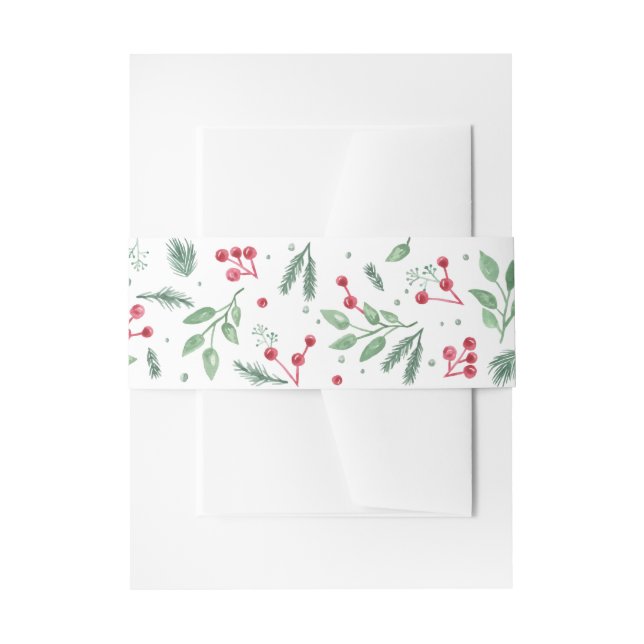 Winterberries Watercolor Holiday Invitation Belly Band (Front Example)