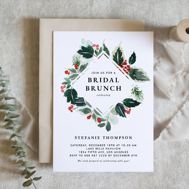 Winterberry and Holly Greenery Bridal Brunch Invitation (Creator Uploaded)