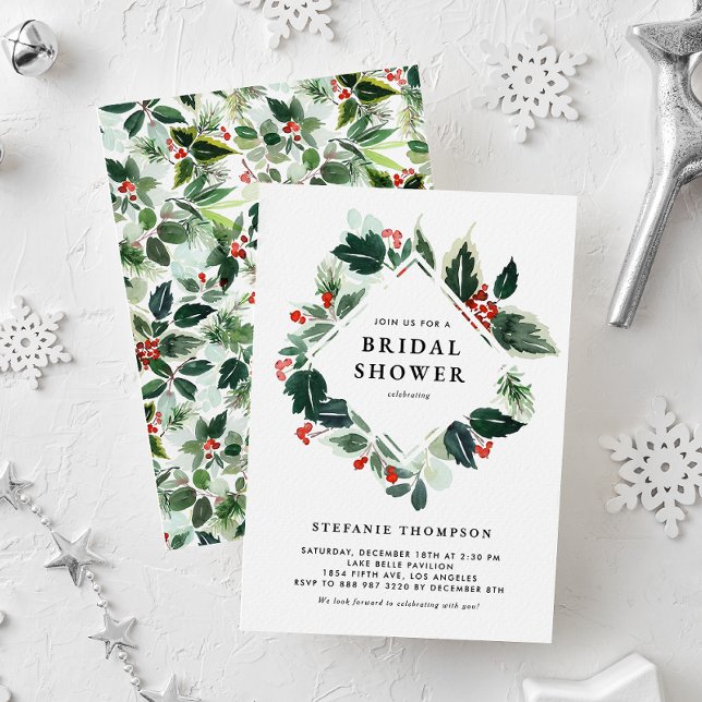 Winterberry and Holly Greenery Bridal Shower Invitation (Creator Uploaded)