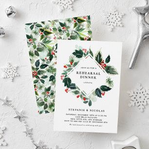 Winterberry and Holly Greenery Rehearsal Dinner Invitation