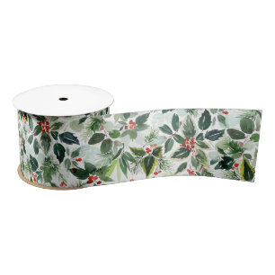 Winterberry and Variegated Foliage Christmas Satin Ribbon