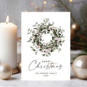 Winterberry Bohemian Neutral Christmas Wreath Holiday Card
