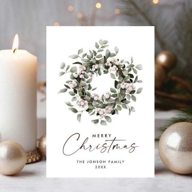 Winterberry Bohemian Neutral Christmas Wreath Holiday Card (Creator Uploaded)