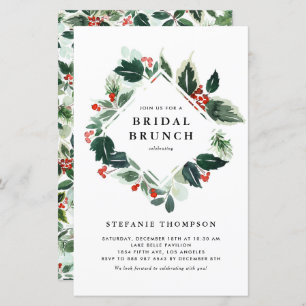 Winterberry Holly Greenery Bridal Brunch Invite