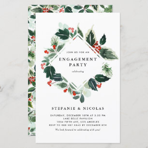 Winterberry Holly Greenery Engagement Invitation