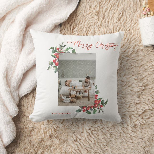 Winterberry Holly | Merry Christmas | Family Photo Cushion (Blanket)
