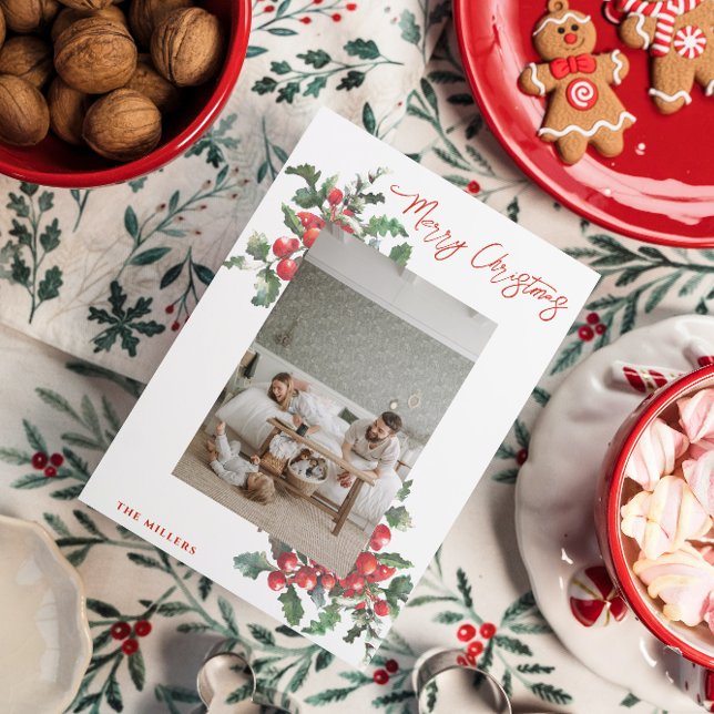 Winterberry Holly | Merry Christmas | Family Photo Holiday Card (Creator Uploaded)