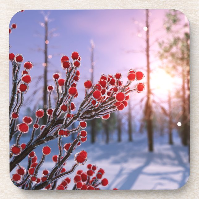 Winterberry in Ice Cork Coasters (Front)