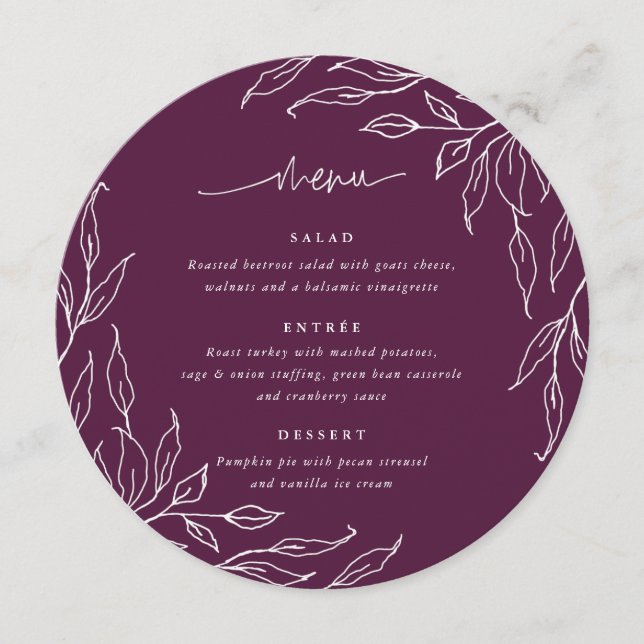 Winterberry Leaf Motif Thanksgiving Dinner Round Menu (Front)