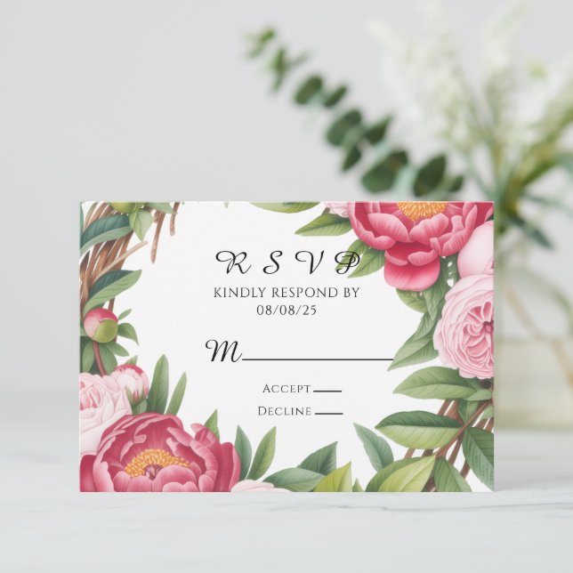 Winterberry Primrose Floral Wedding RSVP Card (Standing Front)