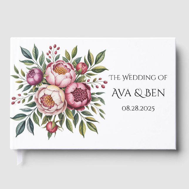 Winterberry Primrose Watercolor Floral Wedding  Guest Book (Front)
