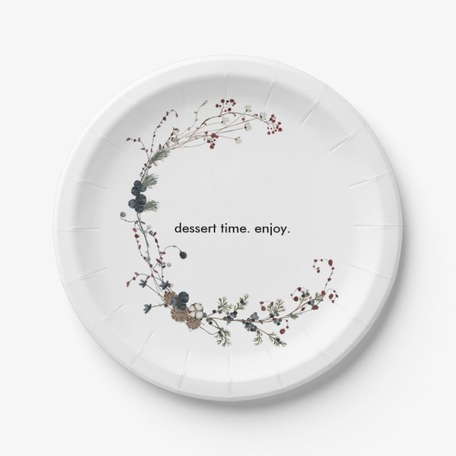 Winterberry Rustic Boho Wildflower Gardens dessert Paper Plate (Front)
