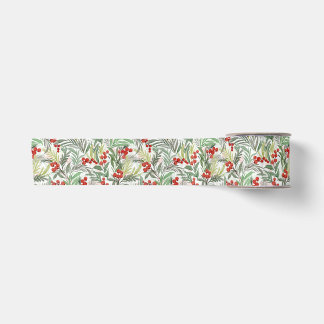 Winterberry Watercolor Red Berries & Evergreen Satin Ribbon