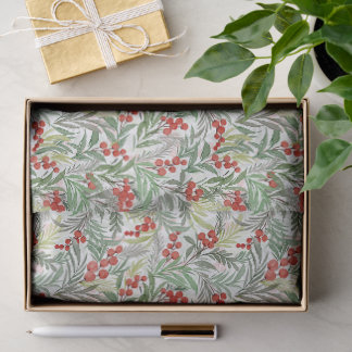 Winterberry Watercolor Red Berries & Evergreen Tissue Paper
