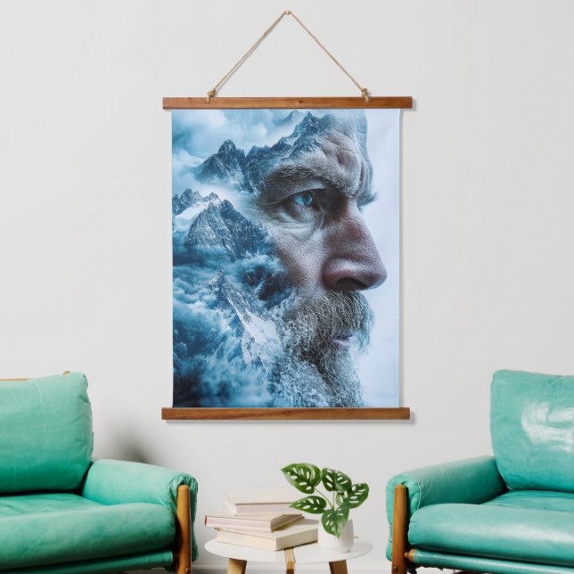 Winterbound Man Double Exposure Hanging Tapestry (Living Room)
