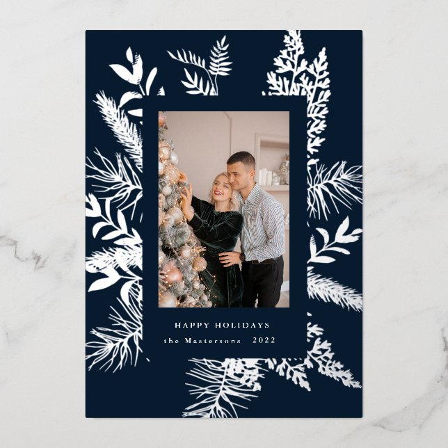 wintergreen foliage elegant photo holiday card (Front)
