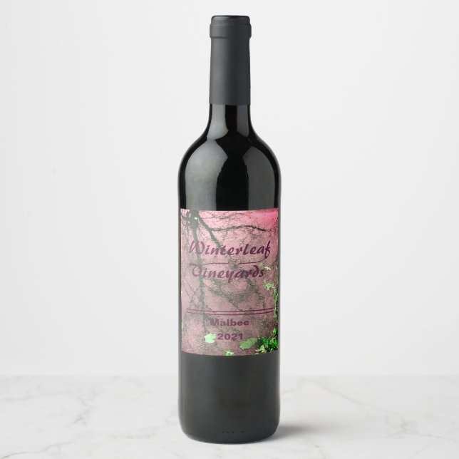 "Winterleaf" Pink Top, Set of 6 Wine Labels (Front)