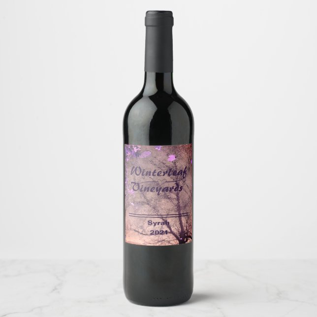 "Winterleaf" Salmon Bottom, Set of 6 Wine Labels (Front)