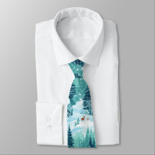 Winterlicher Pixelwald – Verschneite Waldszene Tie