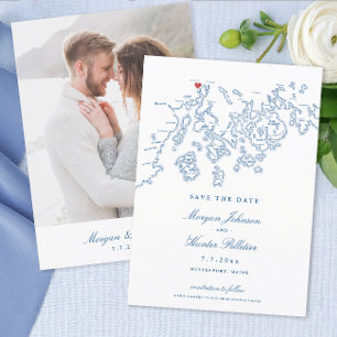 Winterport Maine Map Navy Blue Photo Save The Date
