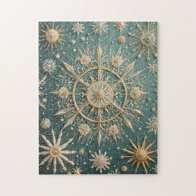 Winter's Golden Embrace: A Snowflake Serenade Jigsaw Puzzle (Vertical)