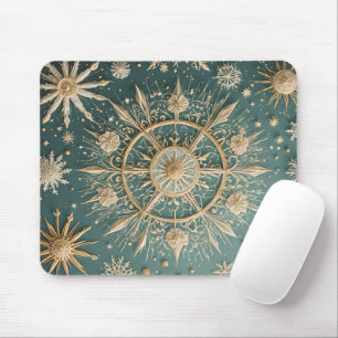 Winter's Golden Embrace: A Snowflake Serenade Mouse Pad