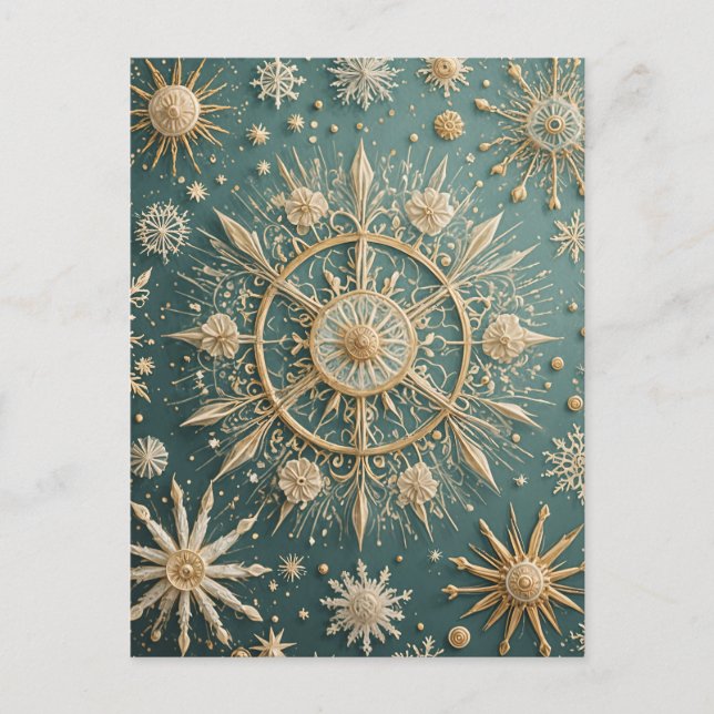 Winter's Golden Embrace: A Snowflake Serenade Postcard (Front)