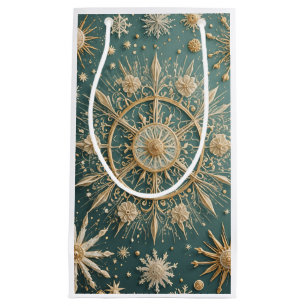 Winter's Golden Embrace: A Snowflake Serenade Small Gift Bag