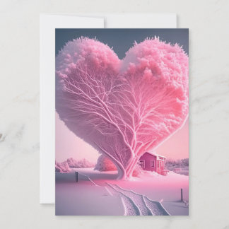 Winter's Love Song: Frosted Heart Tree Wedding Inv Invitation
