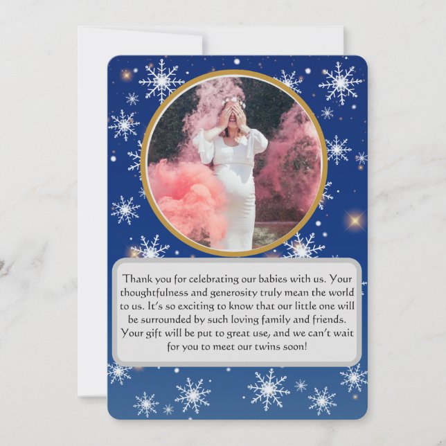 Winter's magic Twin Baby shower Thank you Card (Front)