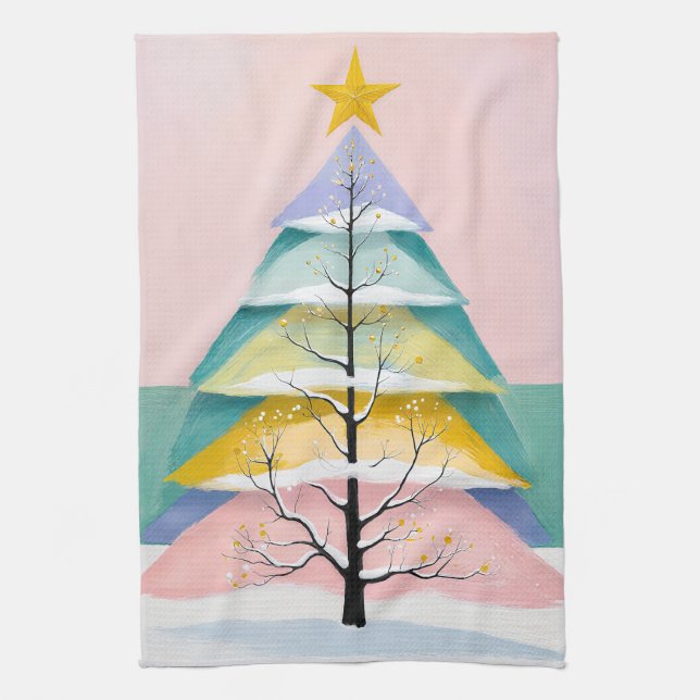 Winter's Pastel Glow Tea Towel (Vertical)