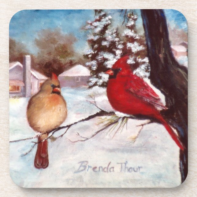 Winter's Serenity Cardinal Coasters (Front)